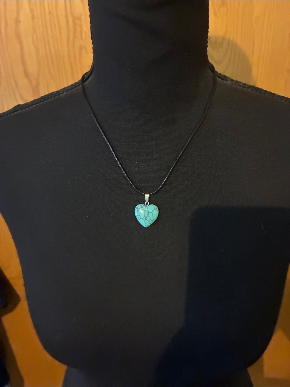 🆕 Turquoise Heart Pendant Necklace - Blue Heart Charm on Black Cord